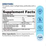 Etiqueta de Vitamin World Omega-3, información clara sobre pureza y origen.