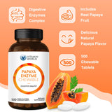 Vitamin World Papaya Enzymes: contiene papaina, amilasa y proteasa para la digestión.