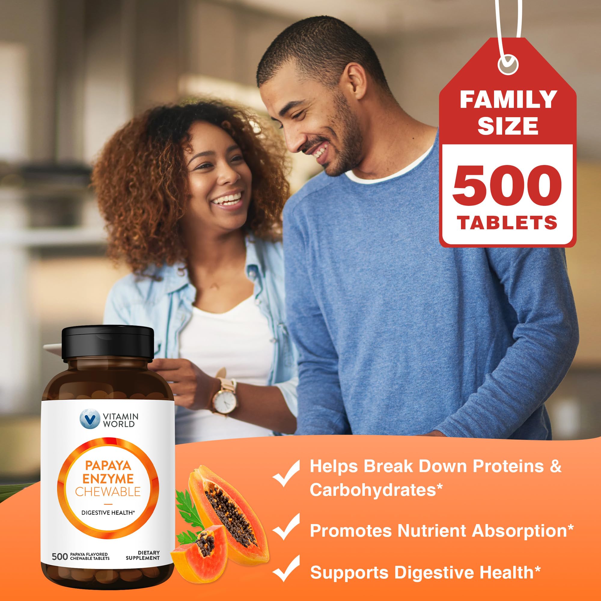 Vitamin World Papaya Enzymes: opción libre de gluten para una digestión suave.