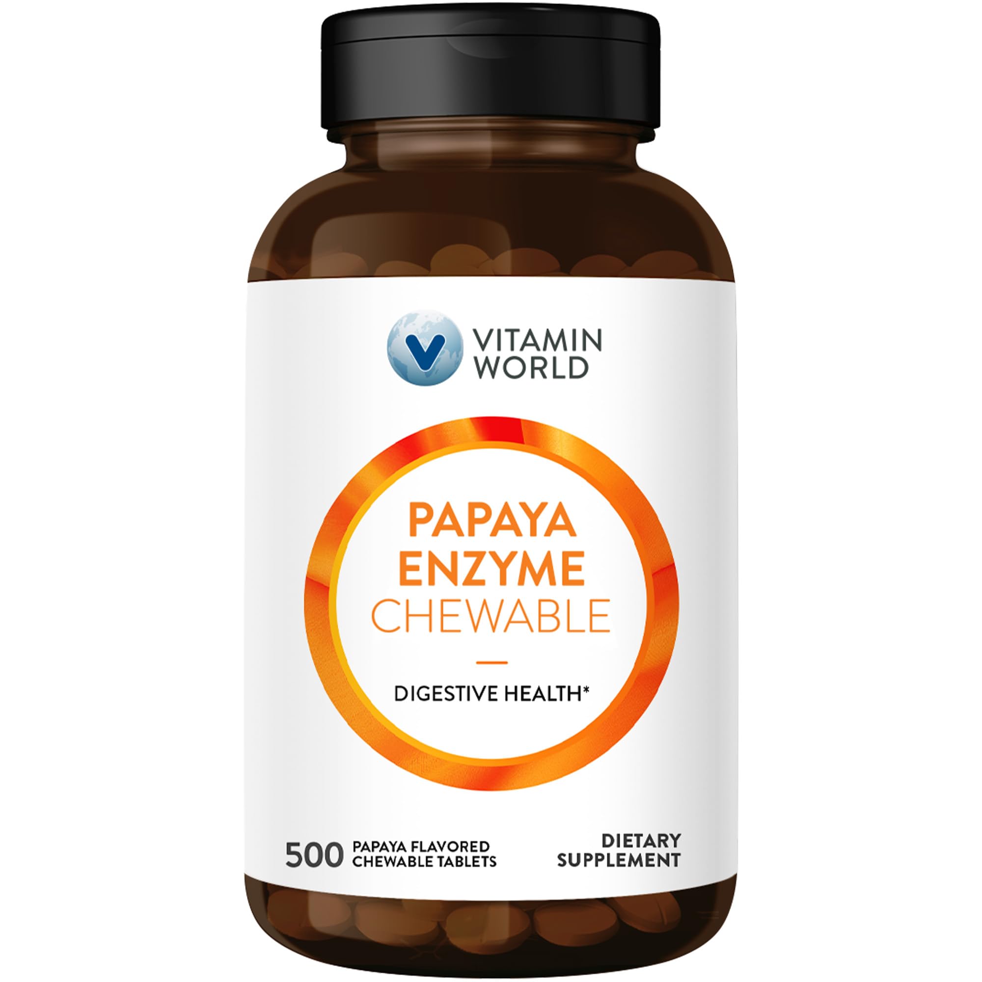 Vitamin World Papaya Enzymes: tabletas masticables para apoyar la digestión tras las comidas.
