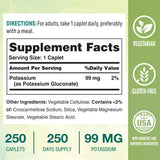 Vitamin World Potassium 99 mg, etiqueta vegan, libre de colorantes artificiales.