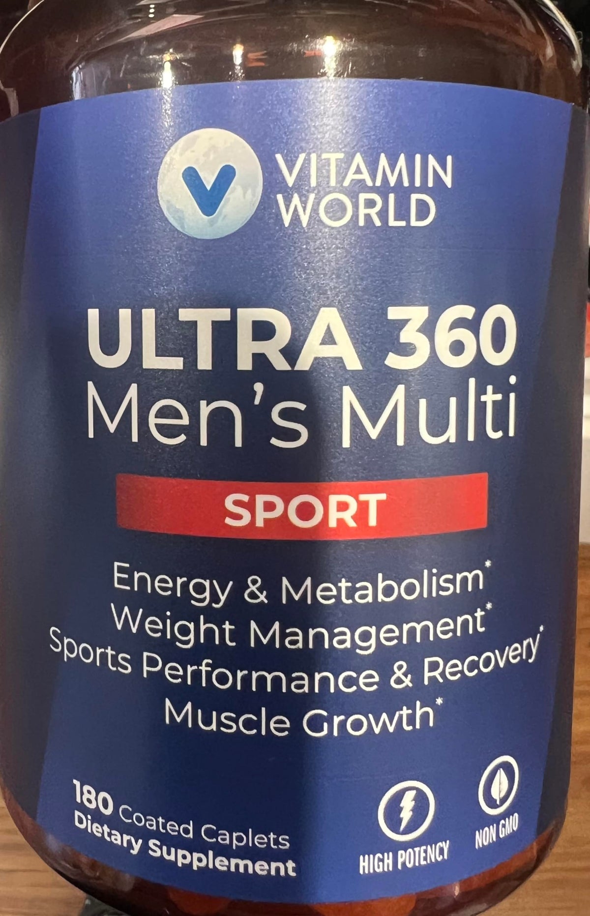 Vitamin World Ultra 360 Hombres Multisport, botella, facilita control diario para rendimiento sostenido.