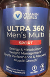 Vitamin World Ultra 360 Hombres Multisport, botella, facilita control diario para rendimiento sostenido.