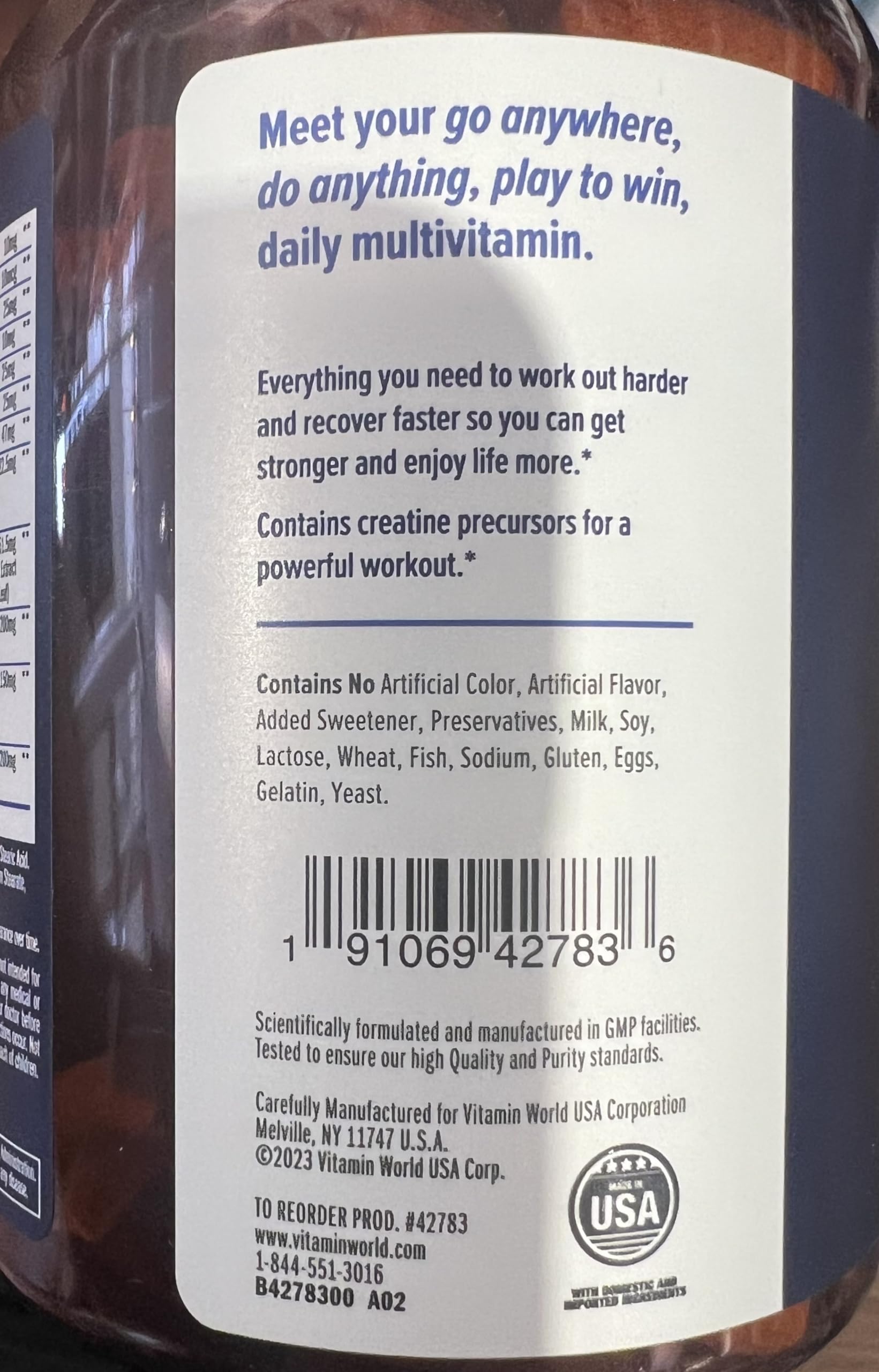 Vitamin World Ultra 360 Hombres Multisport, cápsulas, apoyo nutricional para entrenamiento y recuperación.