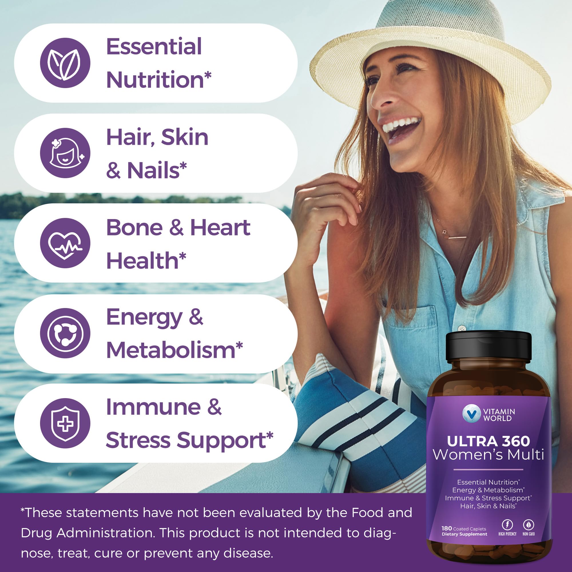 Vitamin World Ultra 360 para mujer: mezcla herbal y colageno para belleza