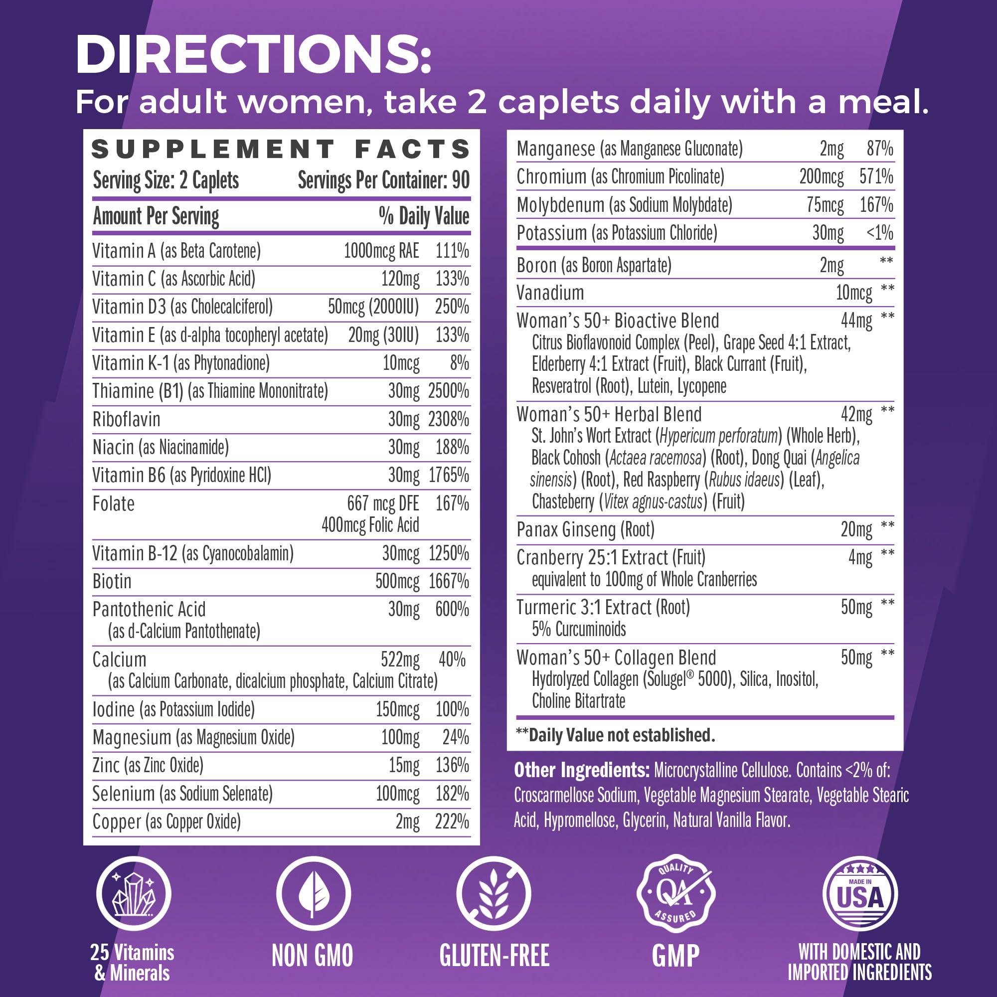 Etiqueta de Vitamin World Ultra 360 en frasco con información de ingredientes