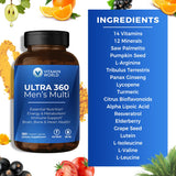 Mezcla herbal de Vitamin World Ultra 360 visible para bienestar masculino.