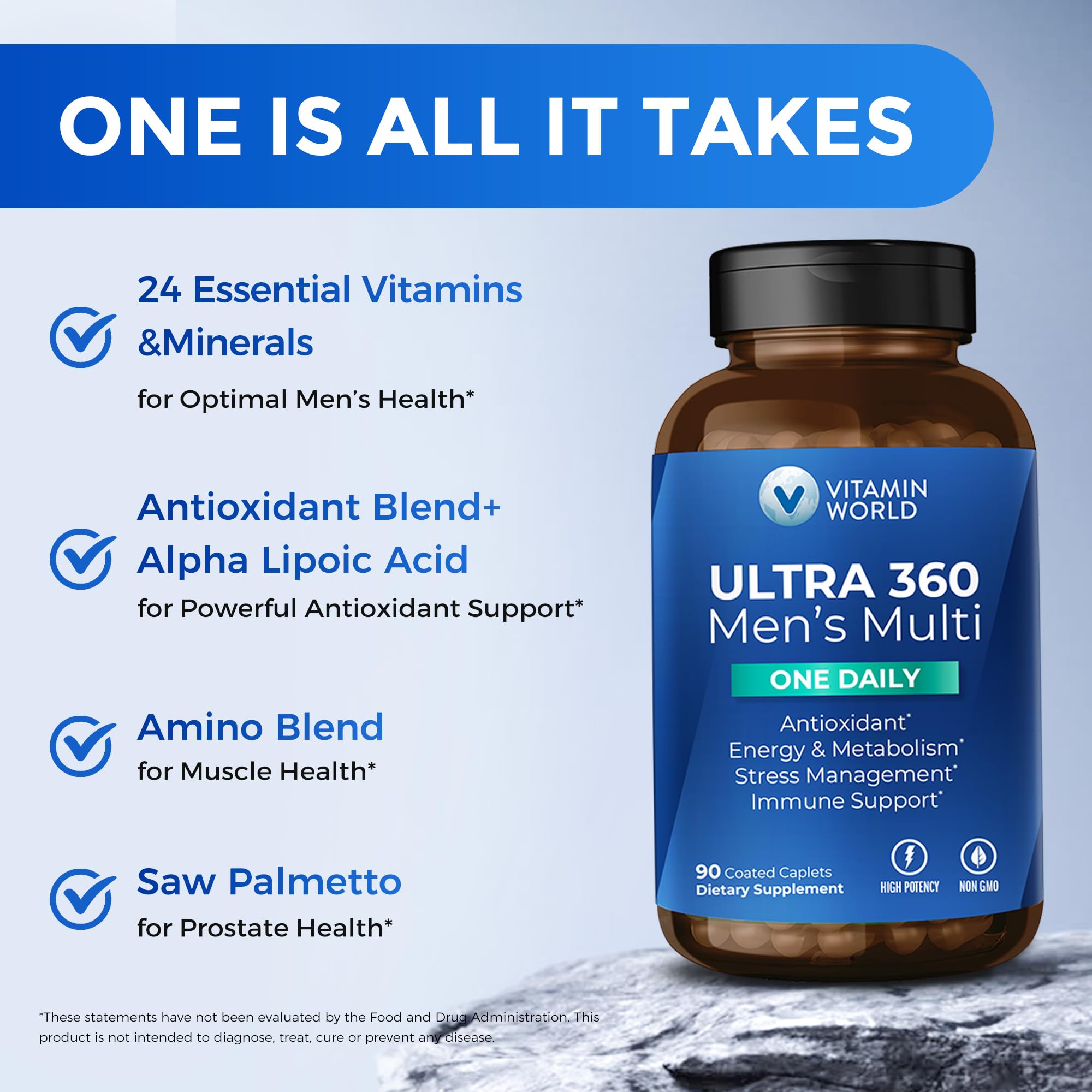 Vitamin World Ultra 360 para hombres, cápsulas listas para consumo diario.