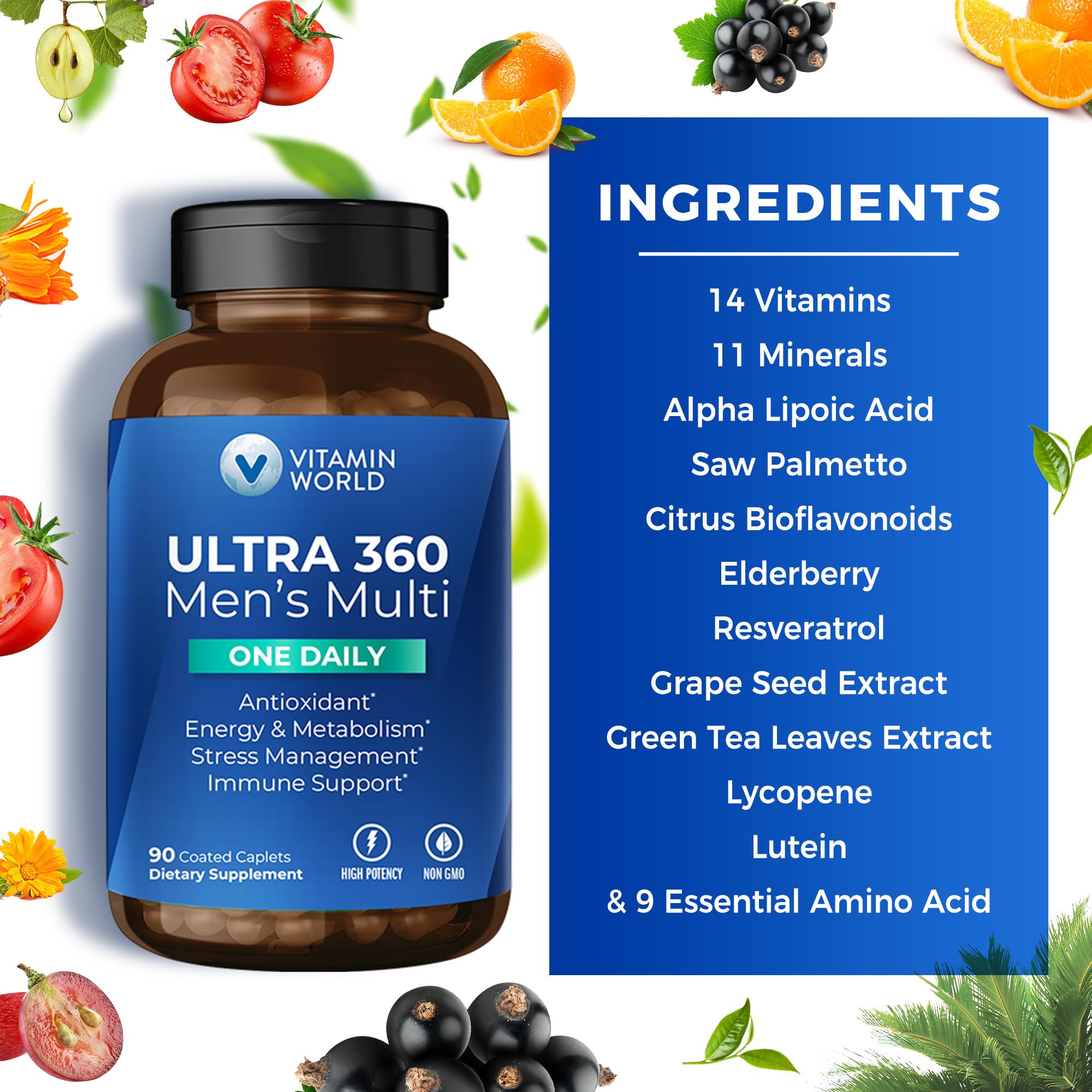 Vitamin World Ultra 360 para hombres, mezcla de antioxidantes para apoyo diario.