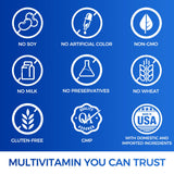 Vitamin World Ultra 360 para hombres, uso diario recomendado con comida.