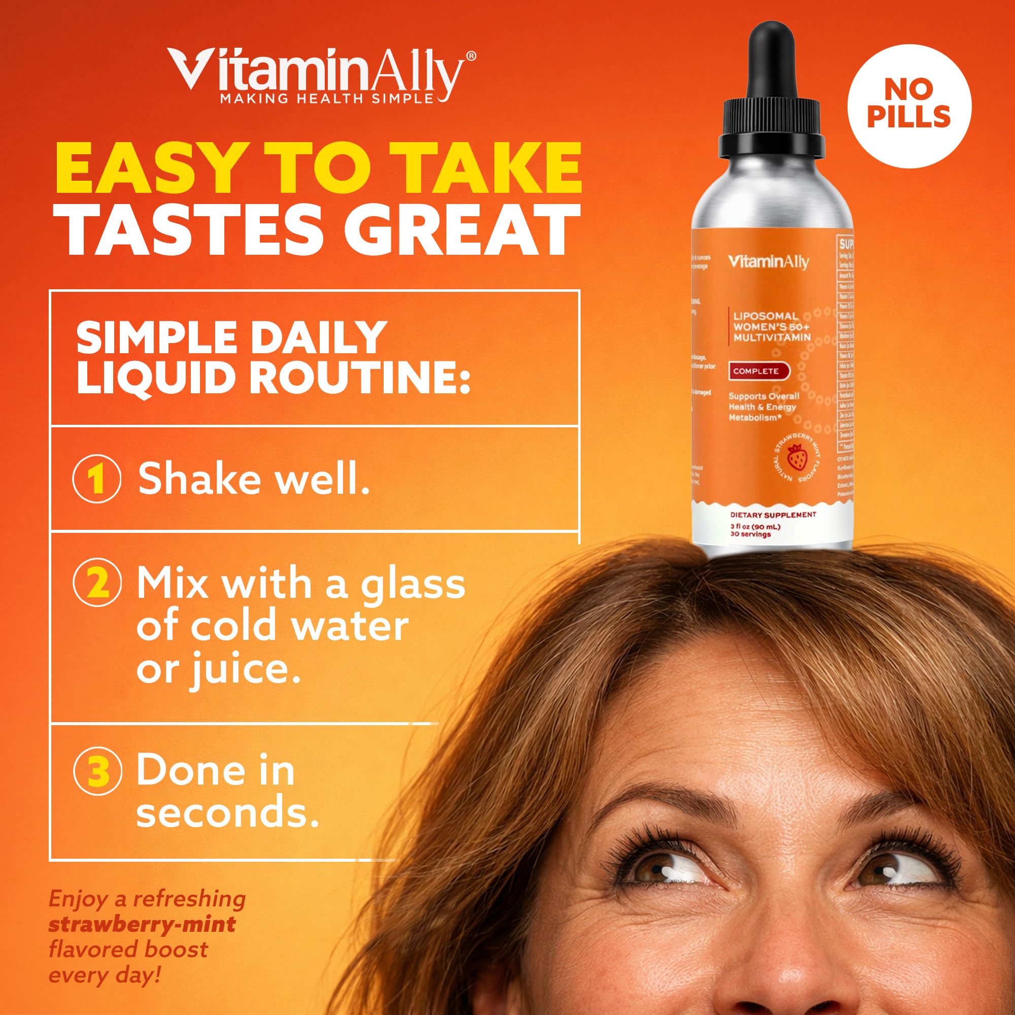 Vitaminally sabor fresa menta en botella, mezclable.