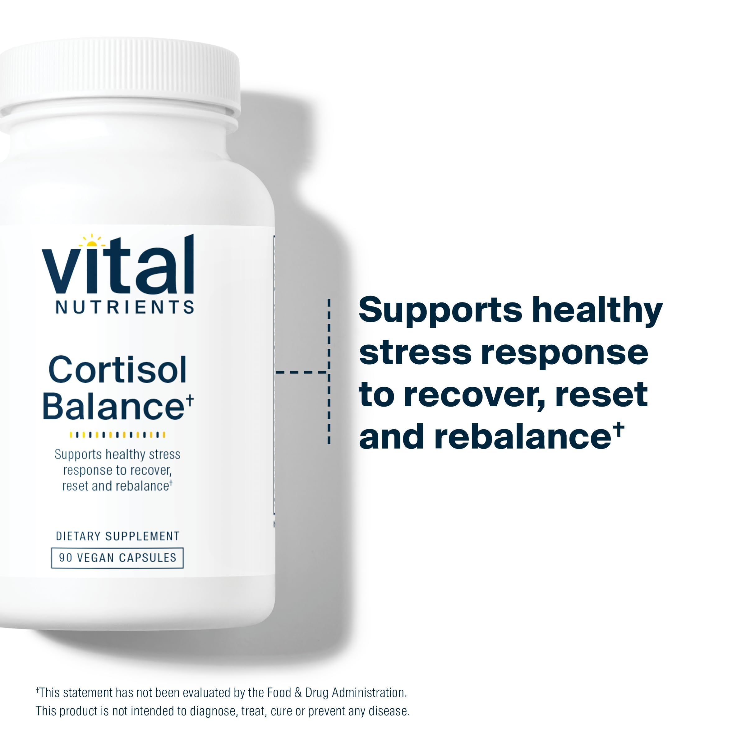 Vital Nutrients Cortisol Balance etiqueta resalta ingredientes clave para la calma