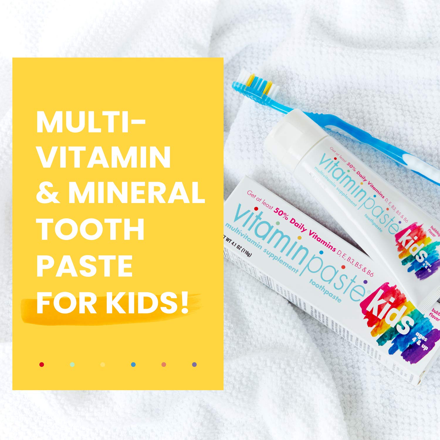 Empaque colorido de Vitaminpaste para niños