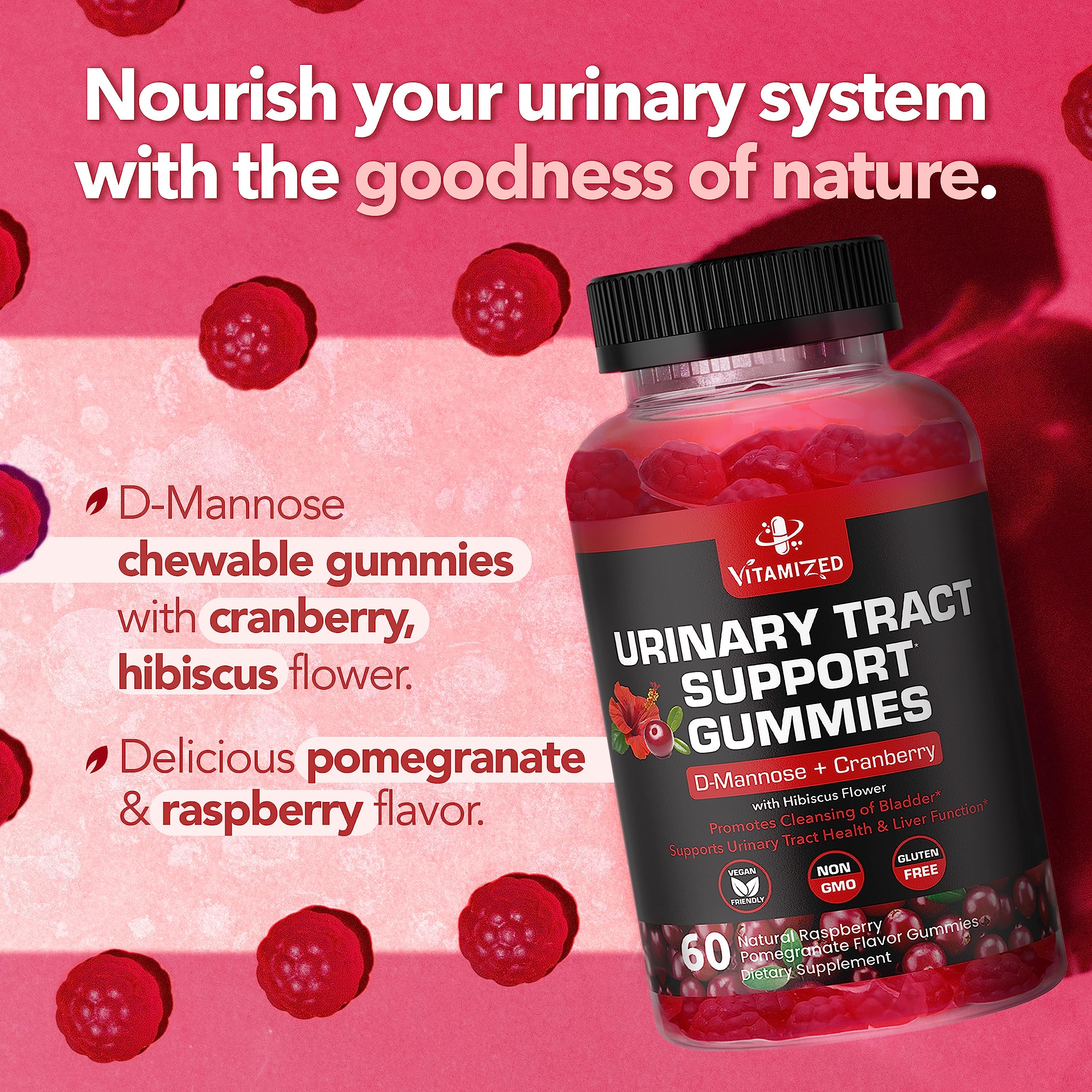 Caja externa de Vitamized, empaque natural para salud urinaria.