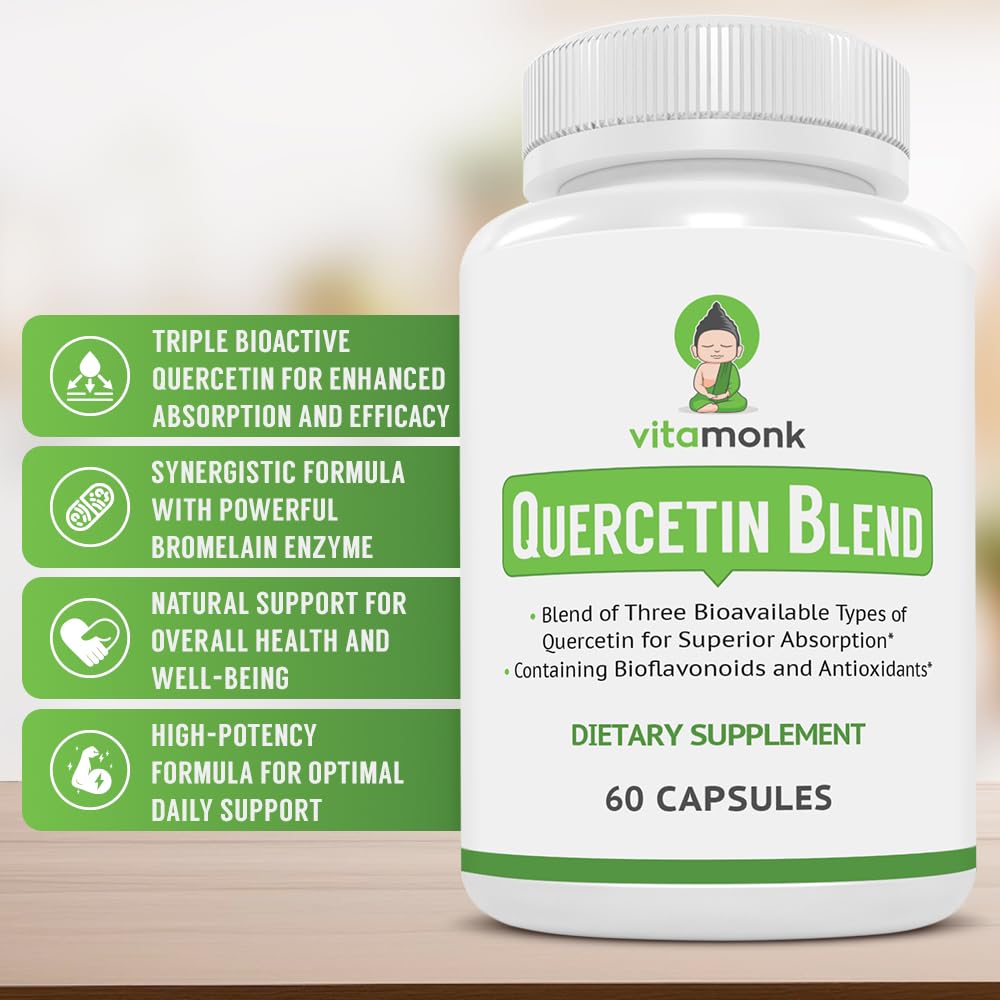VitaMonk Quercetina Complejo, cápsulas vegetales, uso diario para apoyo potencial del sistema inmune.