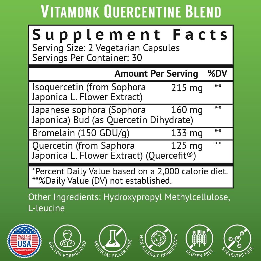 VitaMonk Quercetina Complejo, embalaje sostenible y cápsulas vegetales.