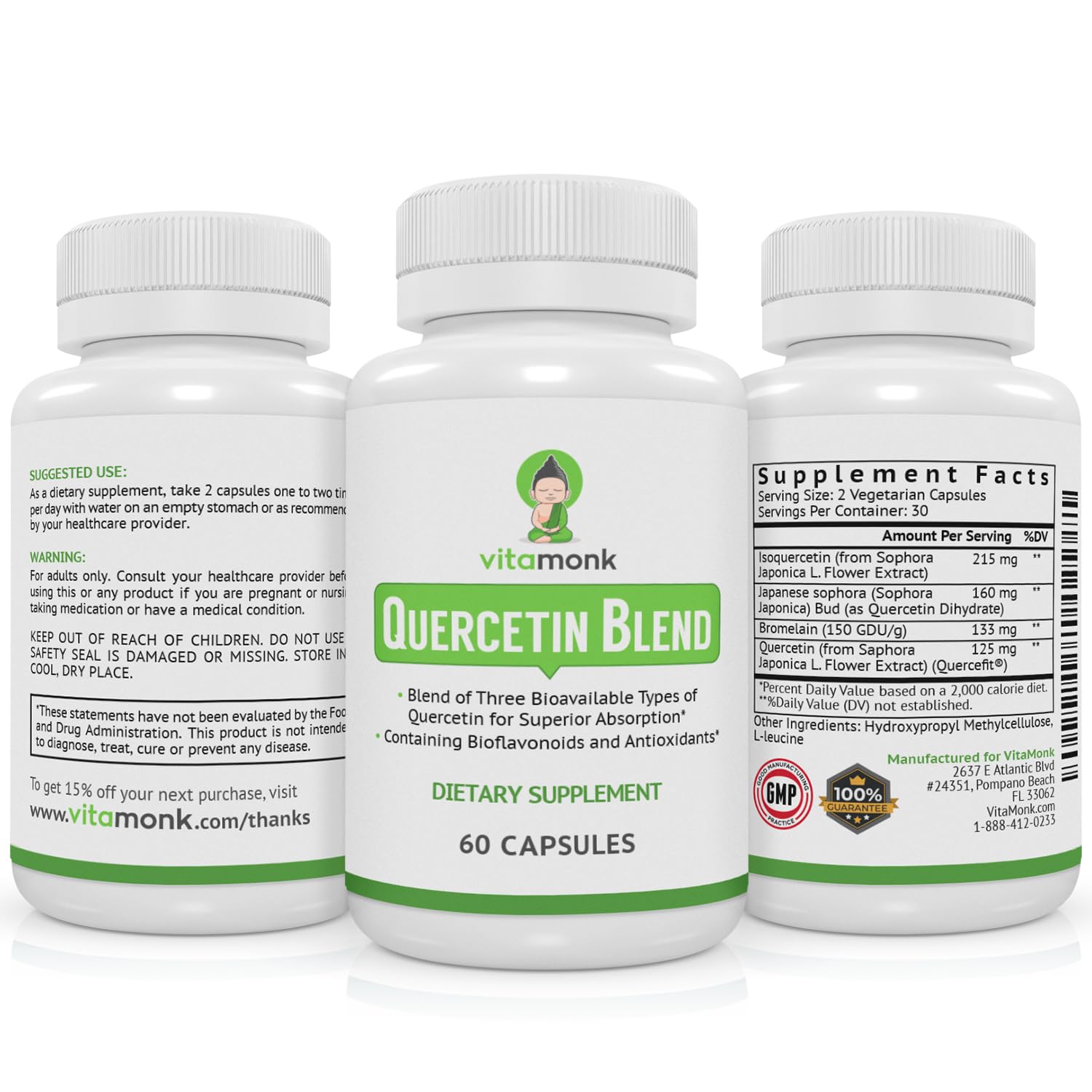 VitaMonk Quercetina Complejo, uso diario para apoyar el bienestar general.