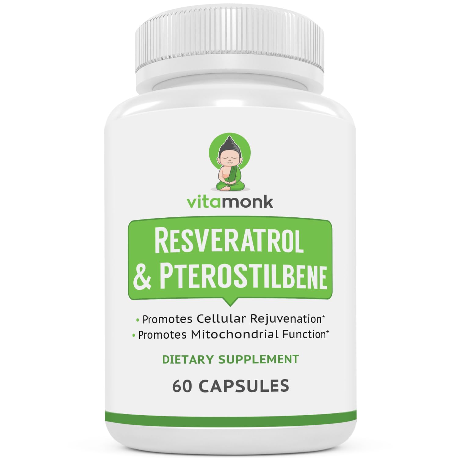 VitaMonk Resveratrol con Pterostilbeno, botella de cápsulas para apoyo a la energía diaria