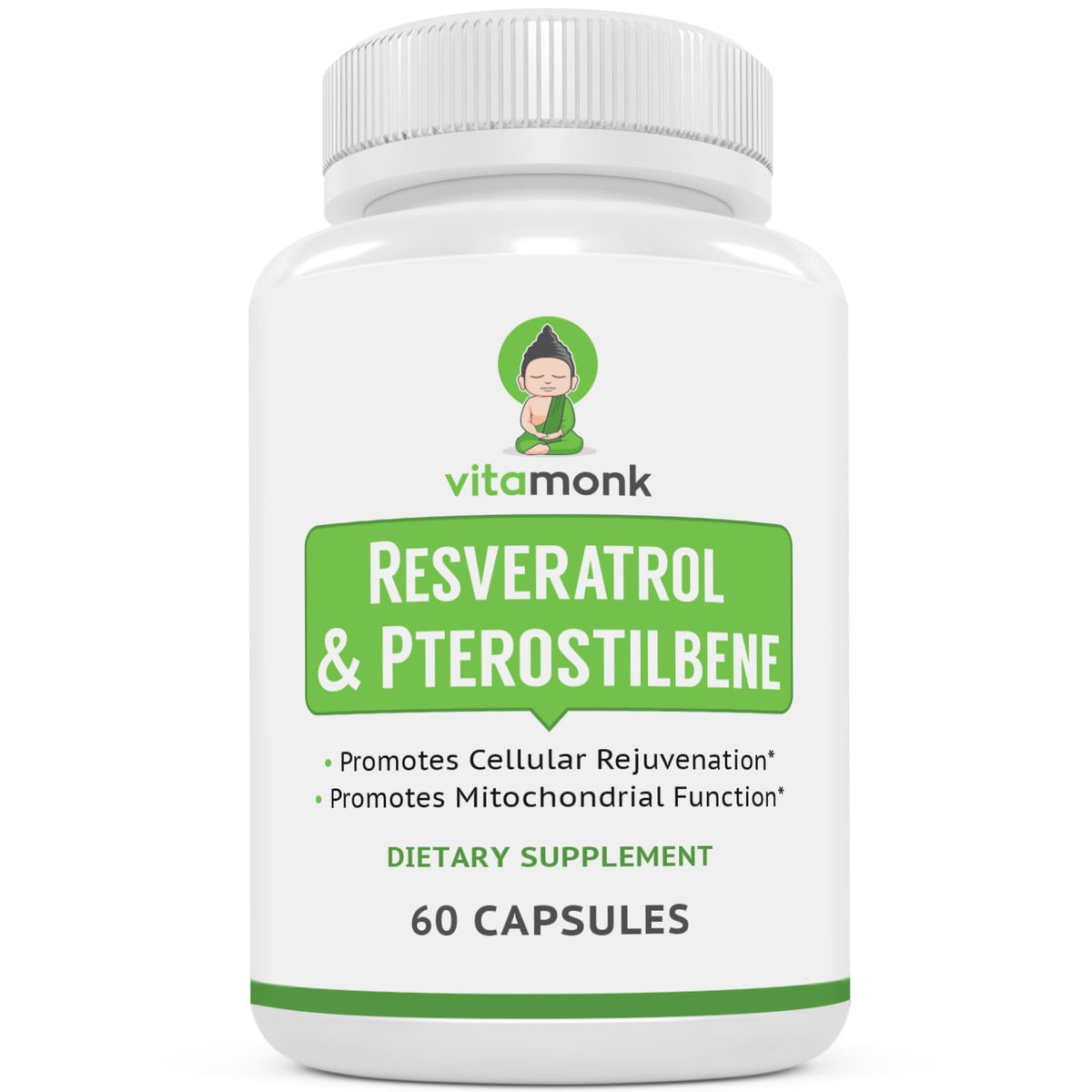 VitaMonk Resveratrol con Pterostilbeno, botella de cápsulas para apoyo a la energía diaria