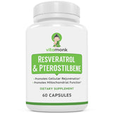 VitaMonk Resveratrol con Pterostilbeno, botella de cápsulas para apoyo a la energía diaria