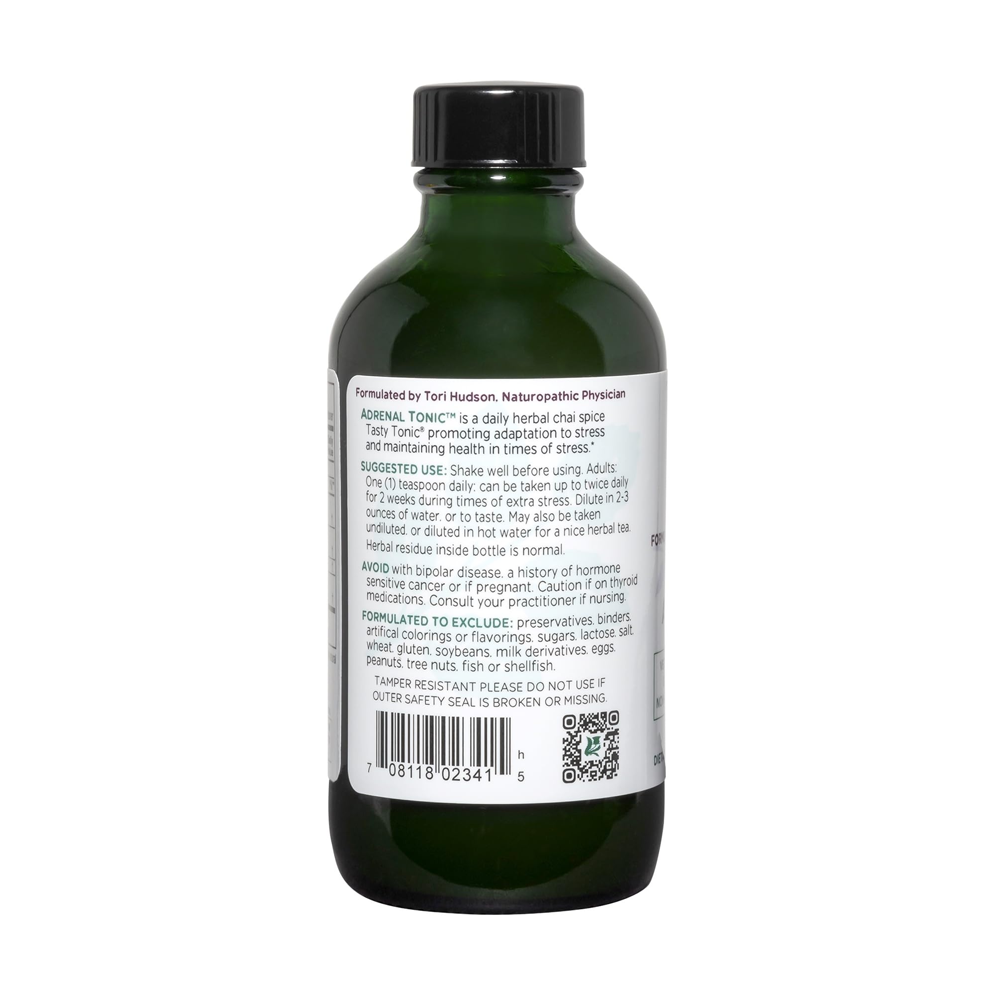 Frente de etiqueta de Vitanica Adrenal Tonic con información de la fórmula.