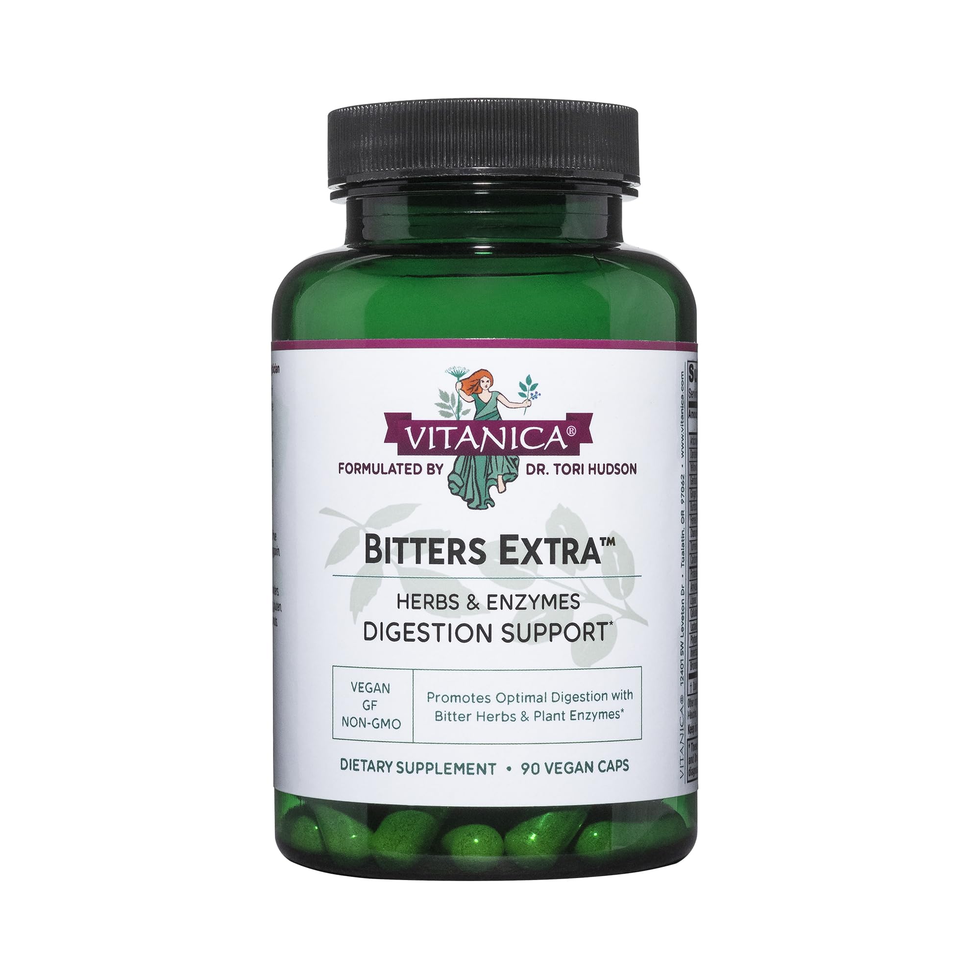 Vitanica Bitters Extra, botella de vidrio con etiqueta clara para apoyo digestivo suave