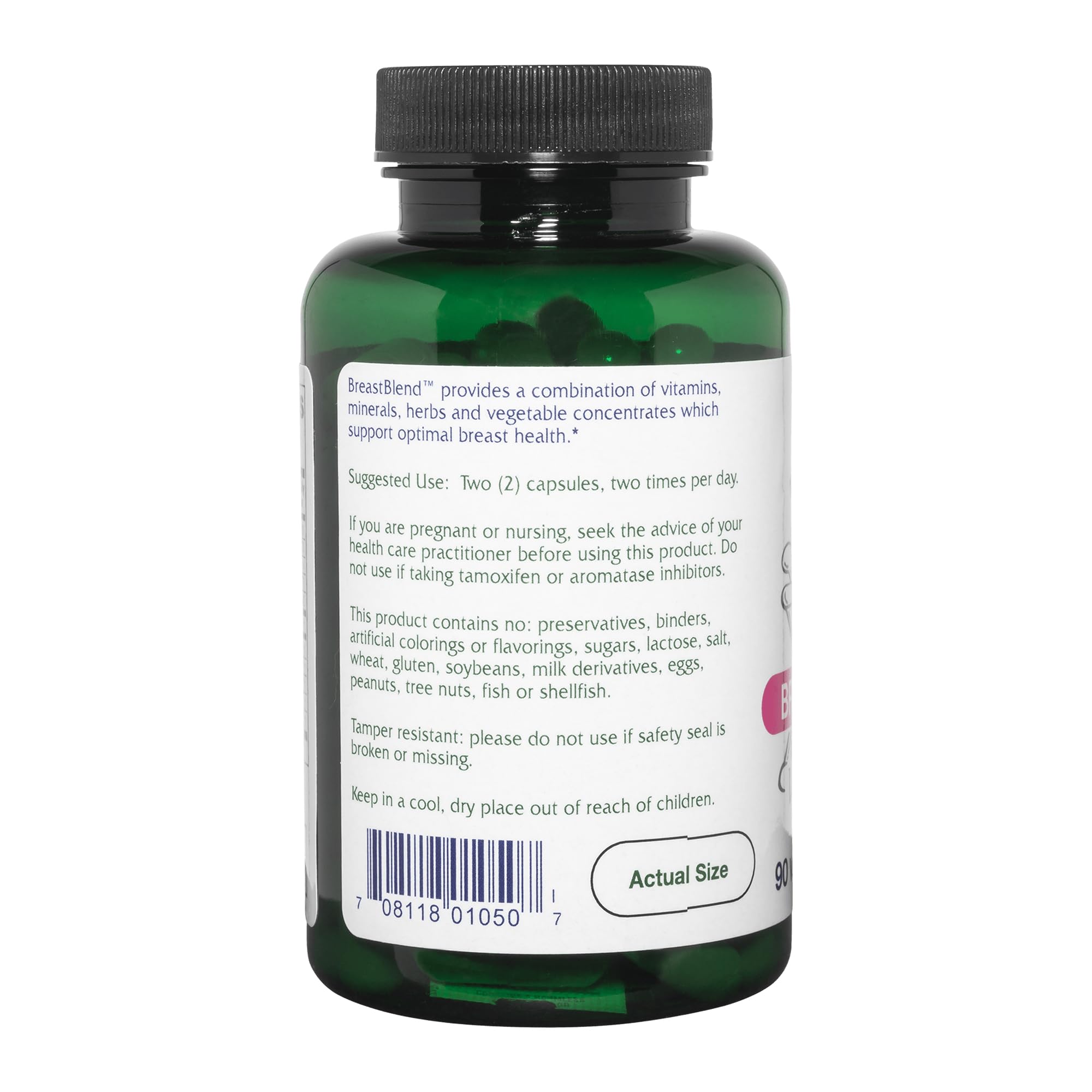 Etiqueta de BreastBlend con ingredientes naturales para uso diario