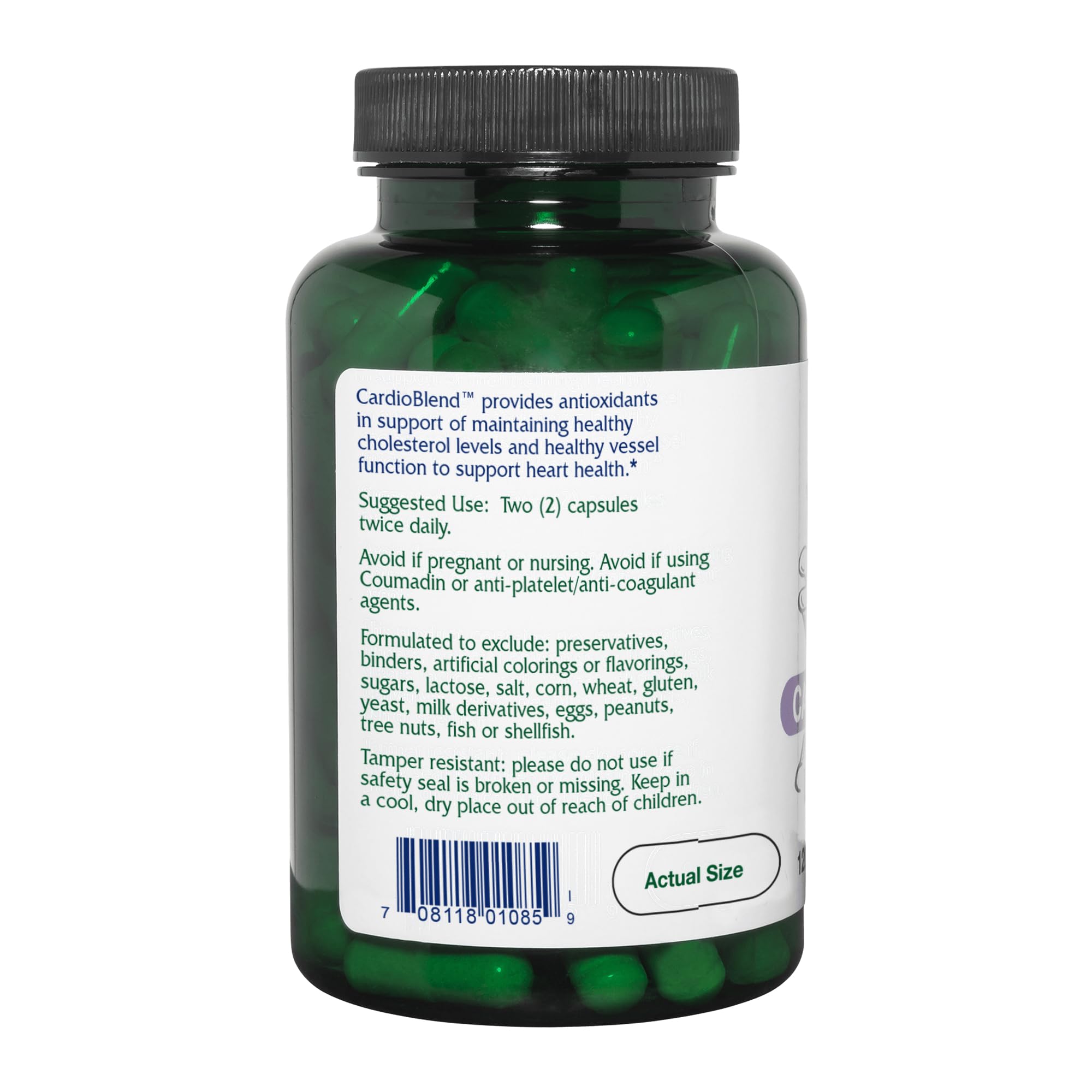 Etiqueta de CardioBlend que resalta antioxidantes y beneficios de la fórmula.