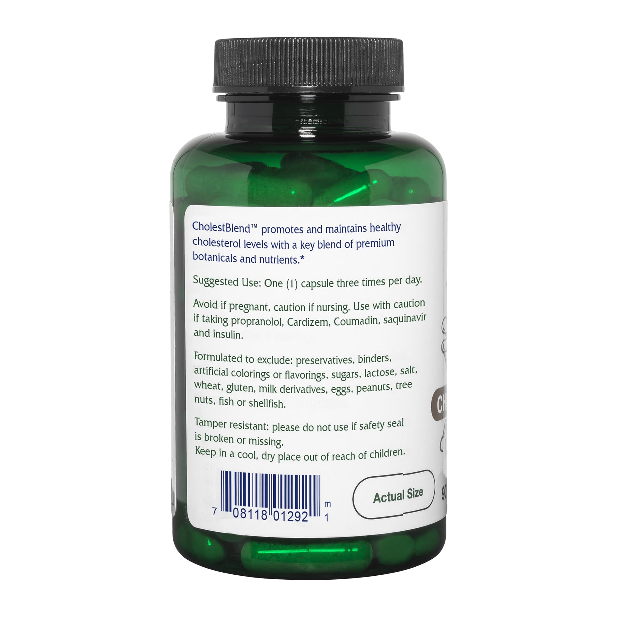 Etiqueta frontal de CholestBlend destaca su fórmula vegana y transparencia de ingredientes.