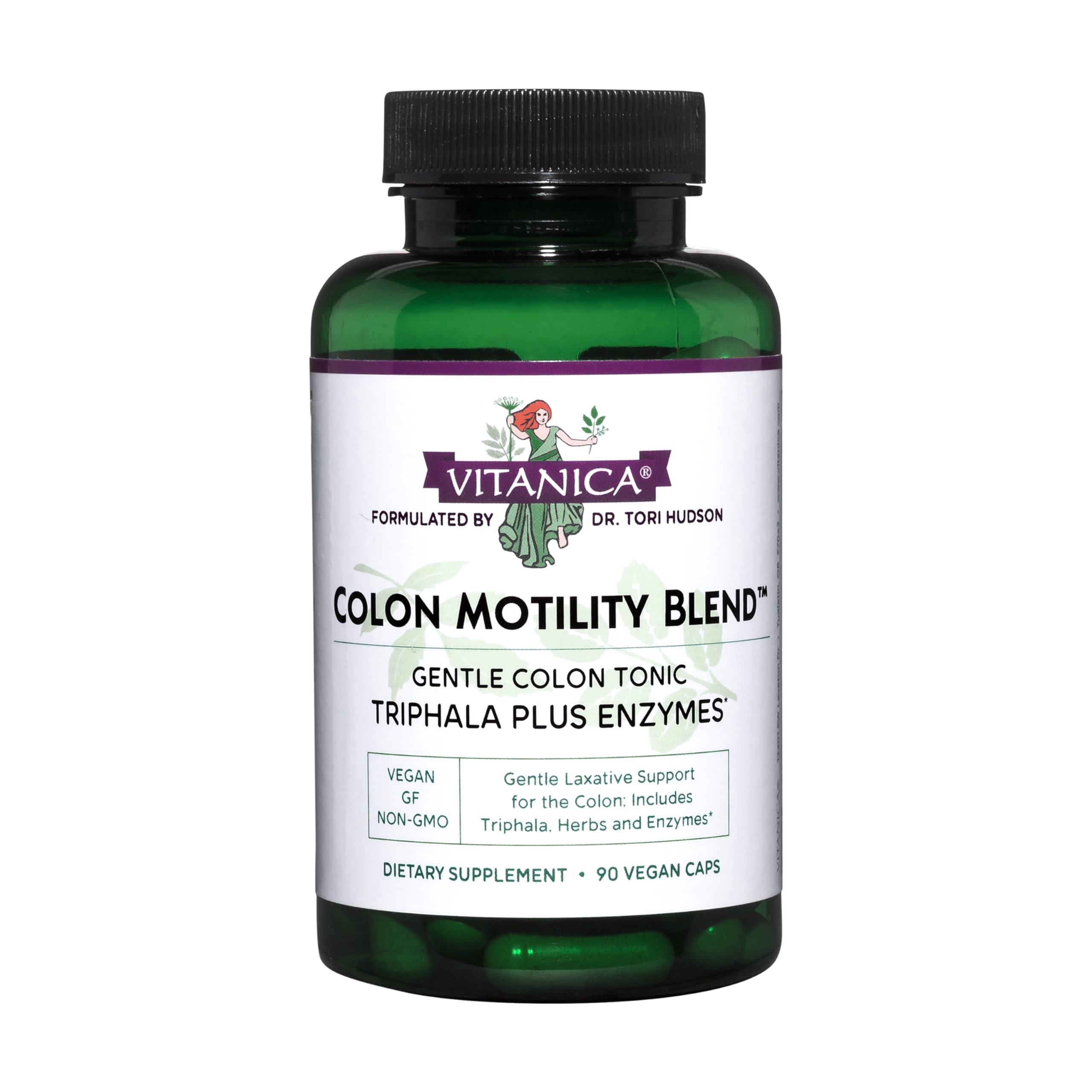 Vitanica Colon Motility Blend, botella frontal, apoyo suave para la digestión.