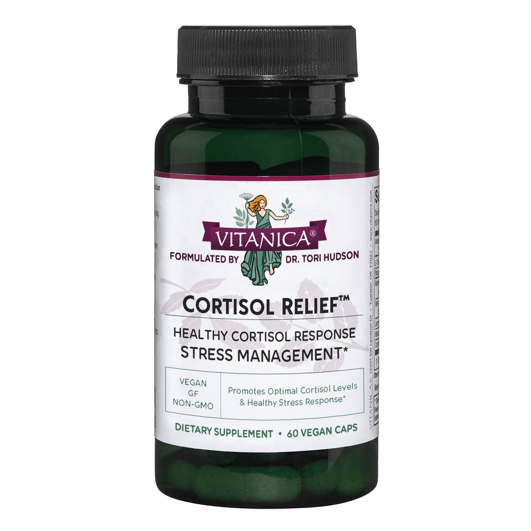 Vitanica Cortisol Relief: botella visible para apoyo nocturno suave