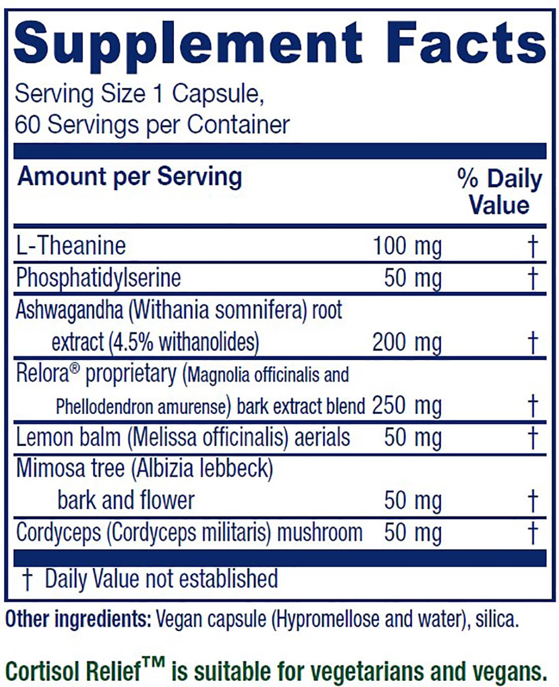 Vitanica Cortisol Relief cápsulas: formulación suave para promover un descanso más equilibrado.