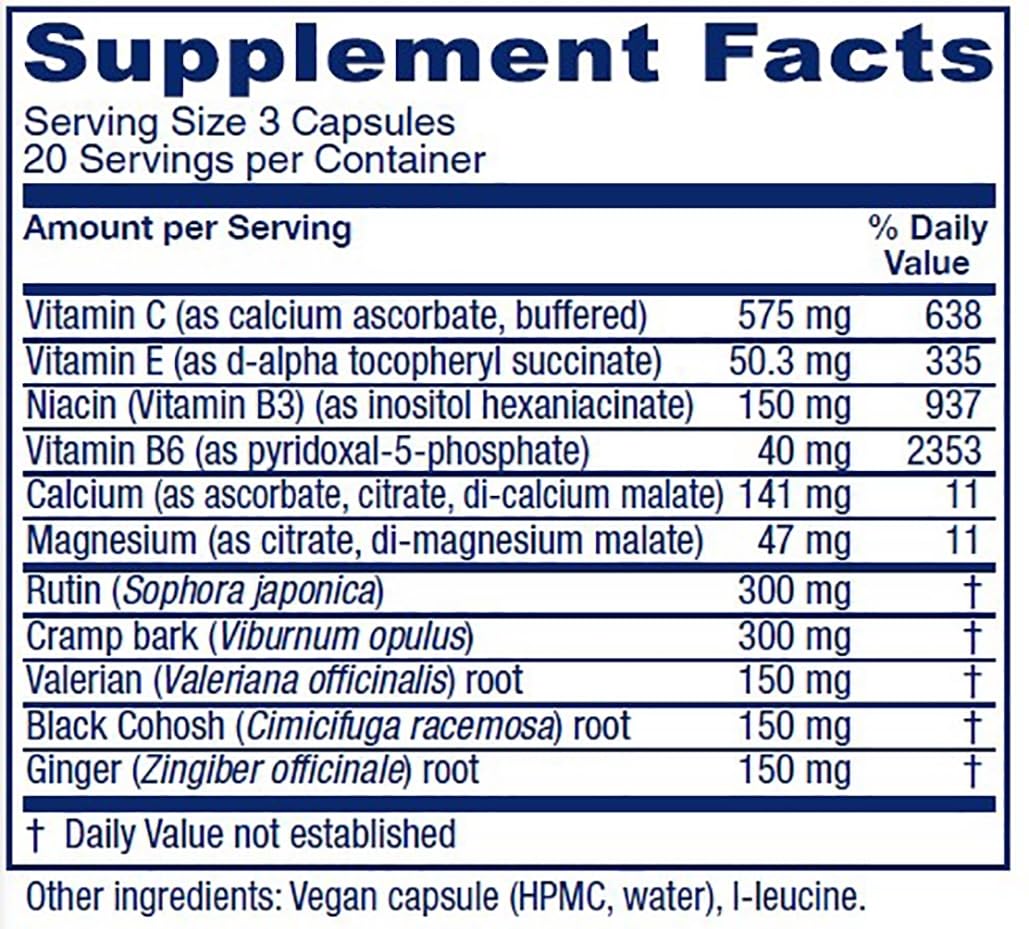 Etiqueta de Vitanica Cramp Relax mostrando componentes herbales y vitaminas beneficiosas.