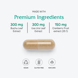 Etiqueta trasera de CranStat Extra mostrando ingredientes herbales