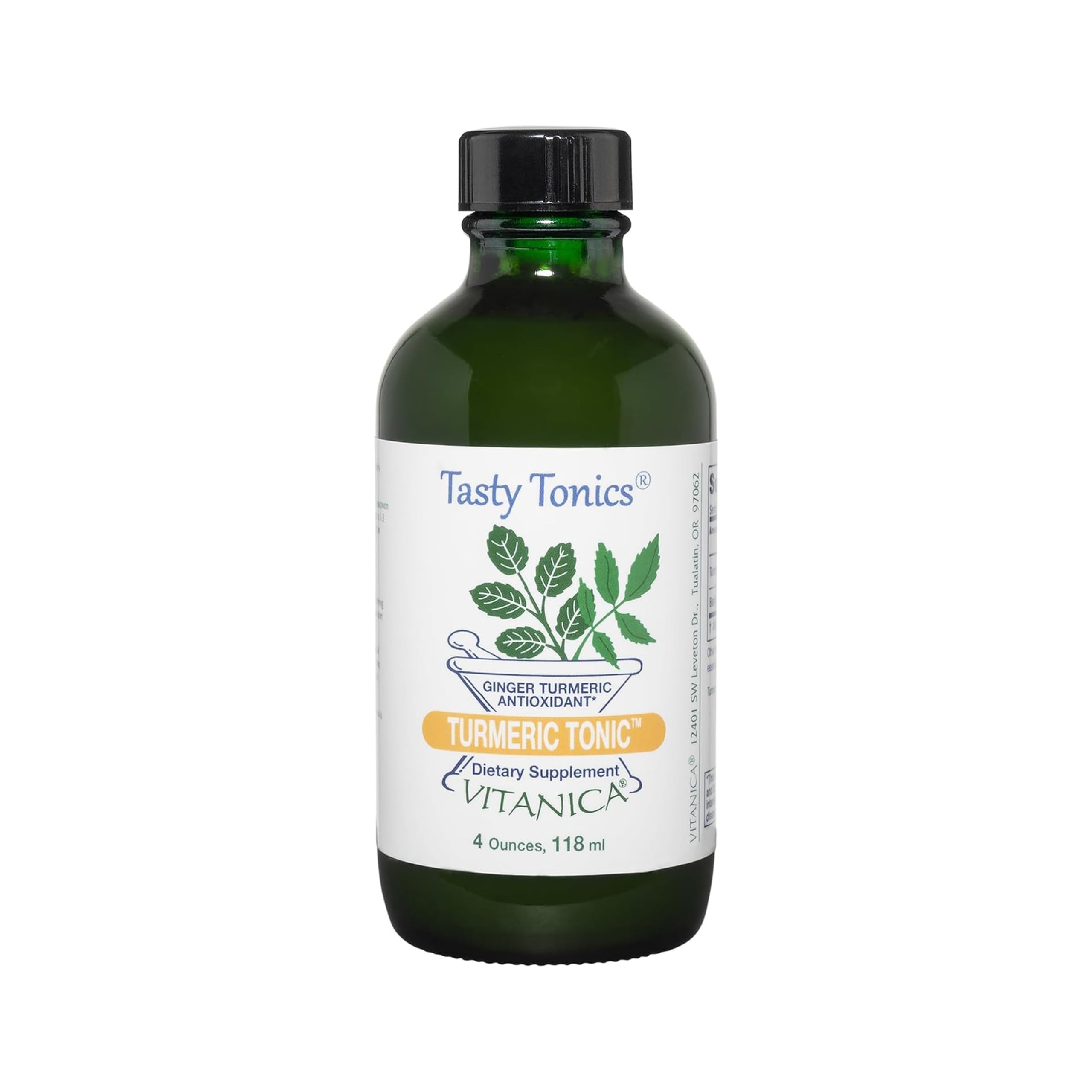 Vitanica Tónico de Cúrcuma: botella frontal con aroma terroso y pimienta negra.