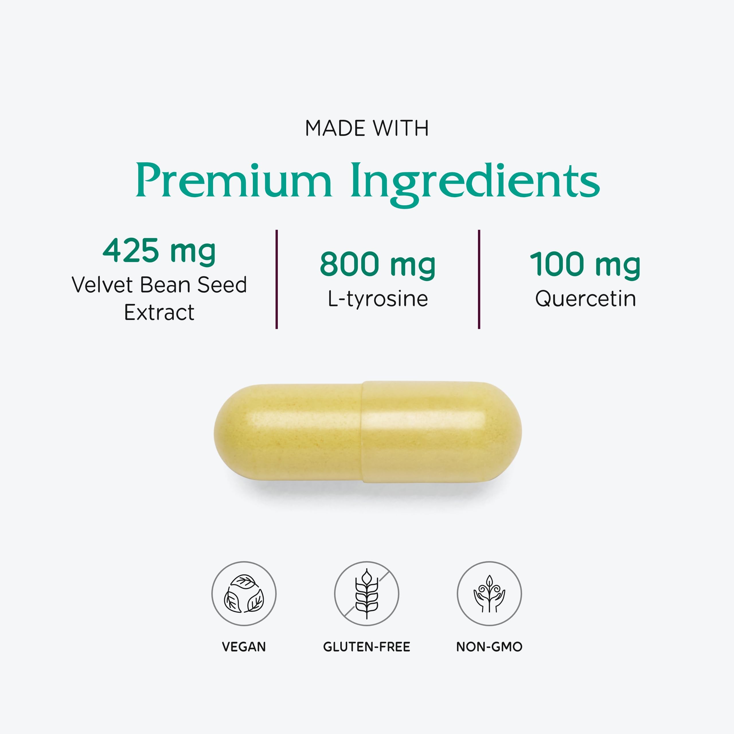 Etiquetas de la caja de Vitanica Dopamina Assist muestran ingredientes y uso recomendado.