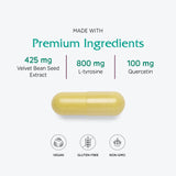 Etiquetas de la caja de Vitanica Dopamina Assist muestran ingredientes y uso recomendado.