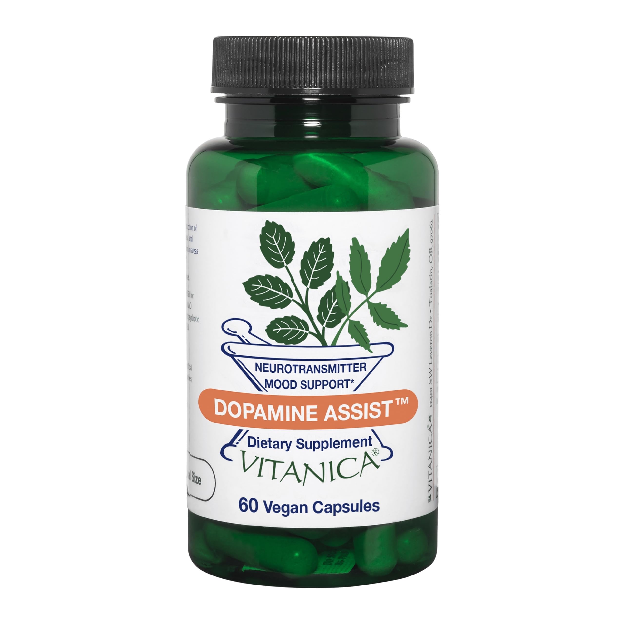 Vitanica Dopamine Assist, envase, listo para tomar diariamente y apoyar la concentración.