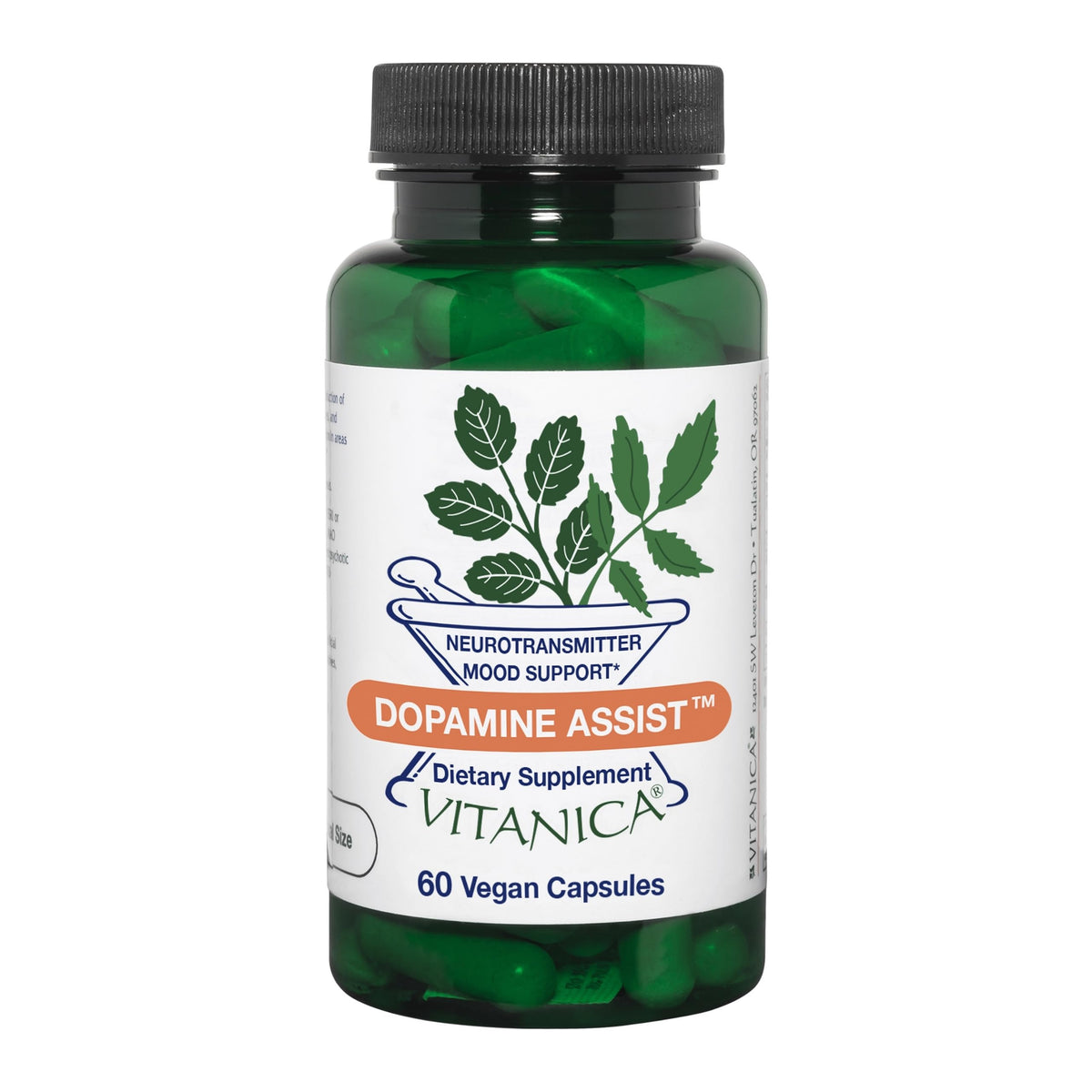 Vitanica Dopamine Assist, envase, listo para tomar diariamente y apoyar la concentración.