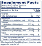 Vitanica etiqueta del tonico, detalle de ingredientes calmantes para el bienestar menstrual.