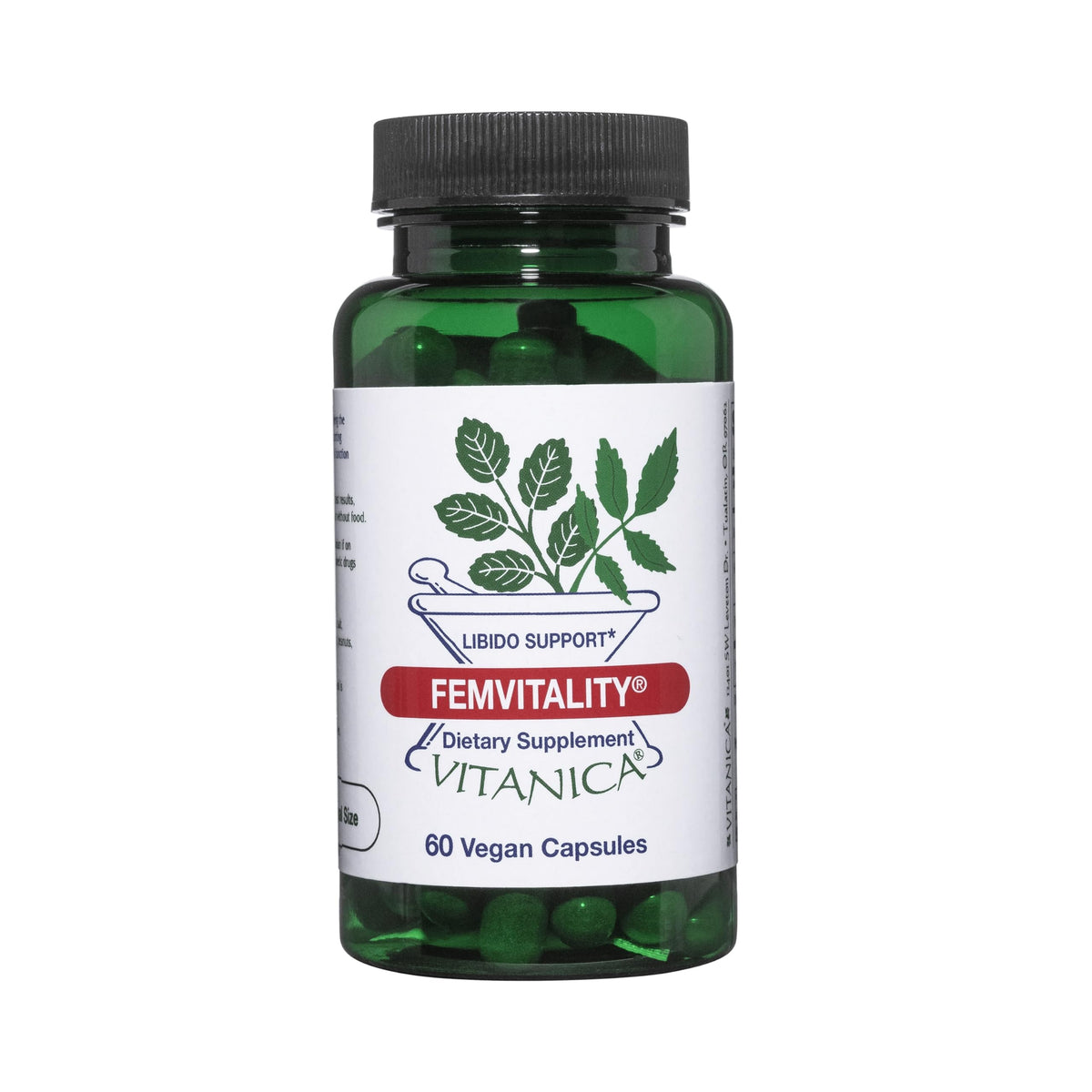 Vitanica FemVitality cápsulas para apoyar el deseo y la excitación femenina.