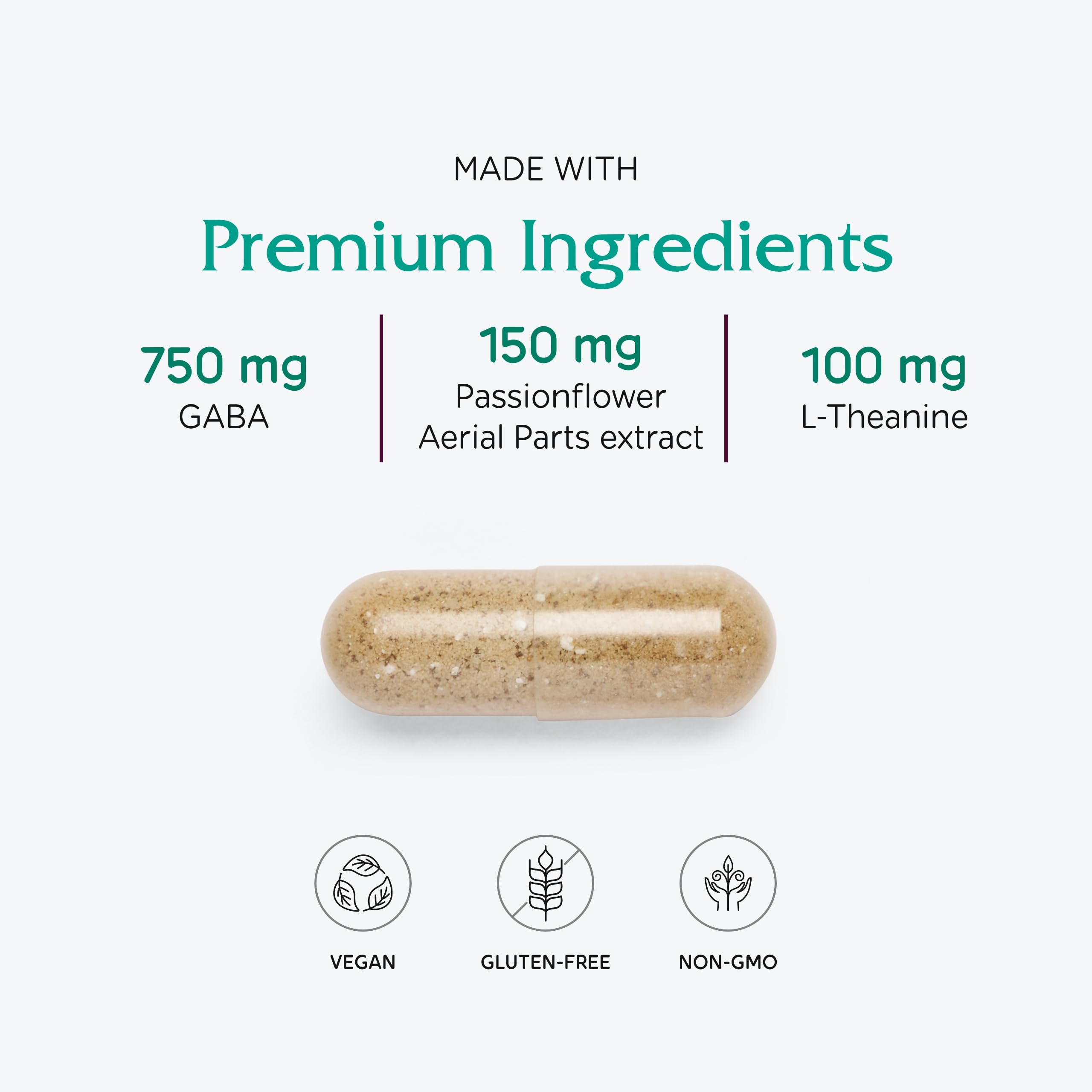 Vitanica GABA Ease: etiqueta con detalle de ingredientes calmantes.