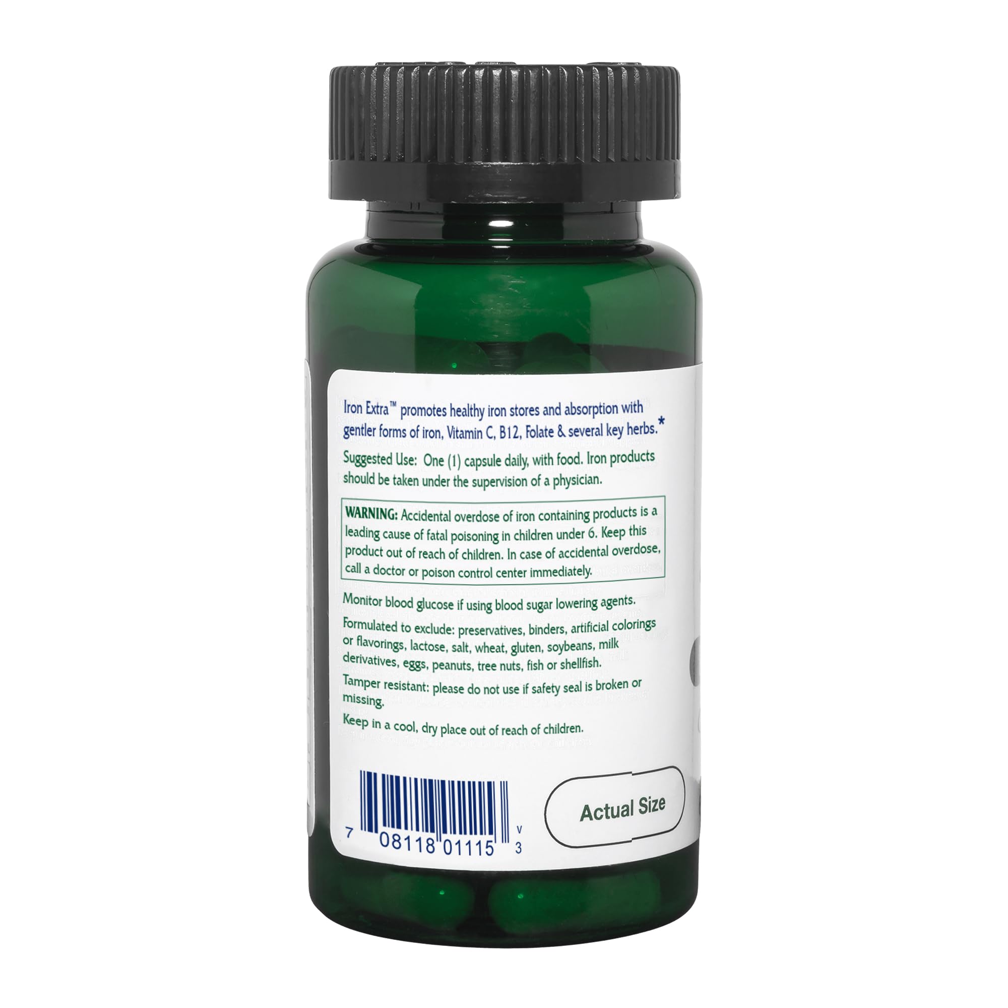Vitanica Hierro Extra, etiqueta detallada, ingredientes clave visibles