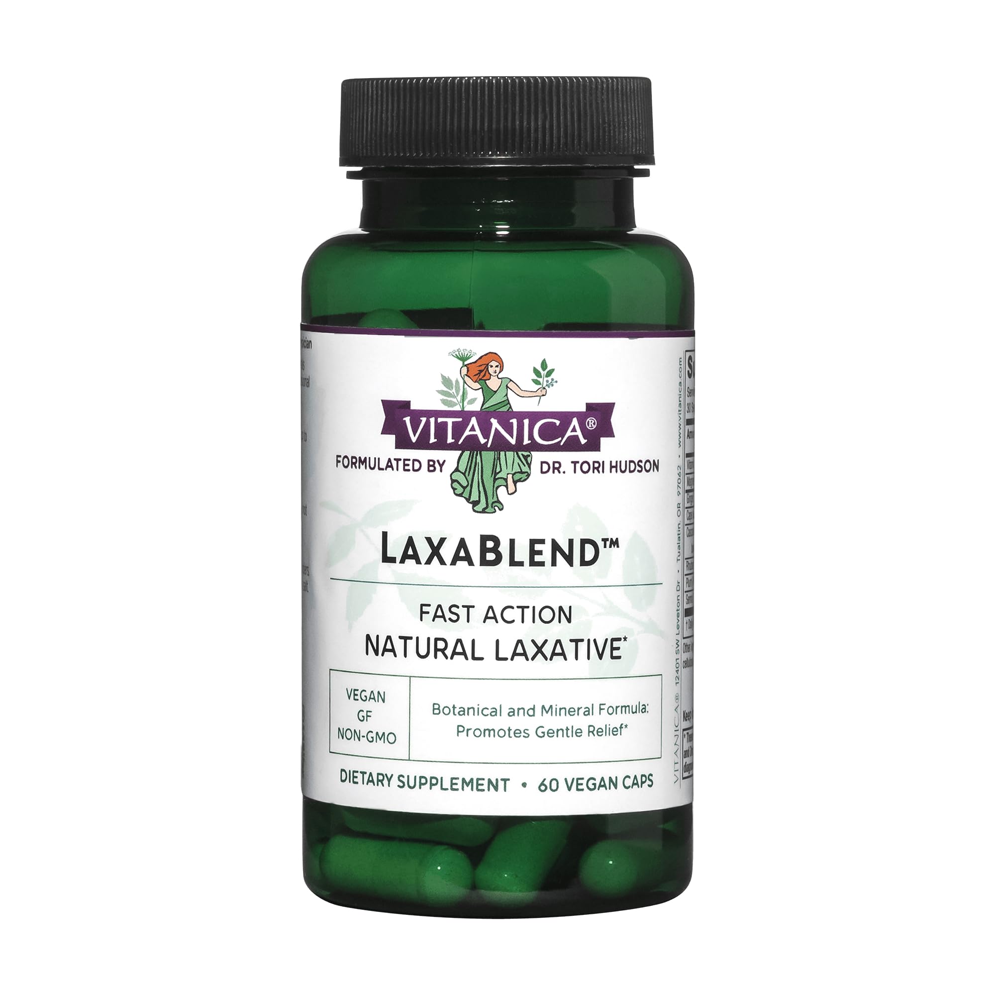 Vitanica LaxaBlend botella con cápsulas para apoyo digestivo suave