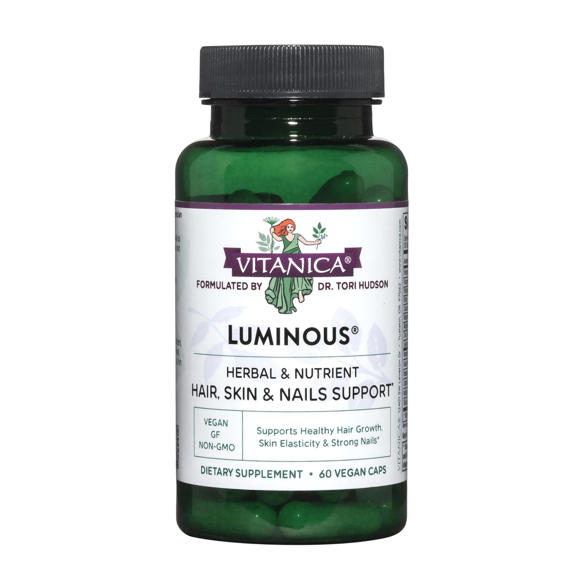 Vitanica Luminous, botella de cápsulas para cabello sano y brillo natural