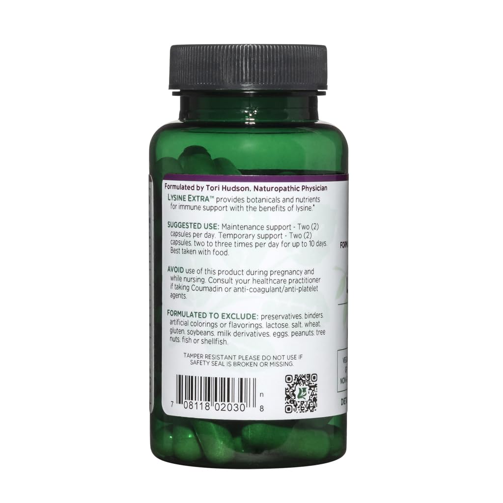La etiqueta detallada de Vitanica Lysine Extra muestra ingredientes y posibles beneficios.