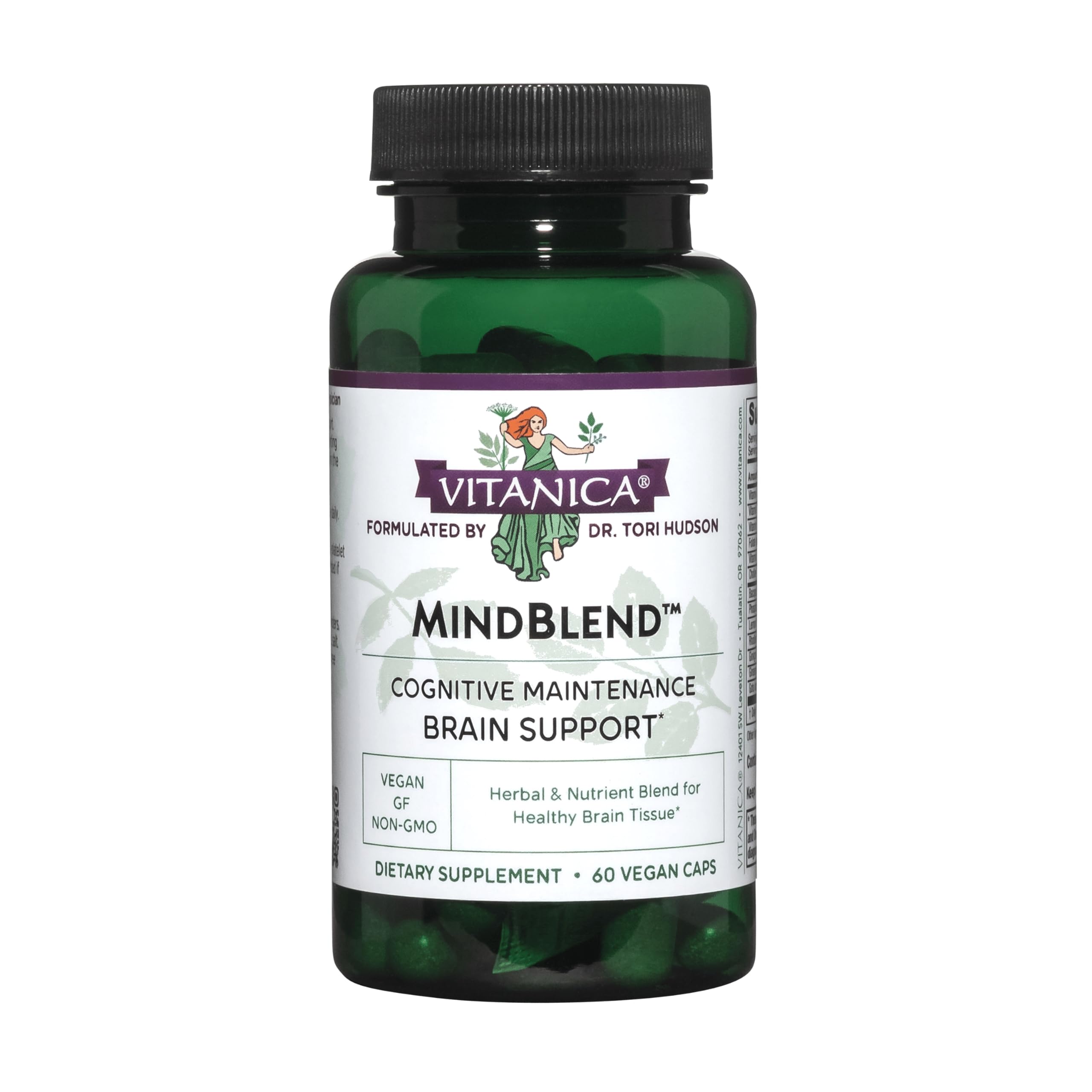 Vitanica MindBlend: cápsulas en botella, apoyo potencial para la función cerebral.