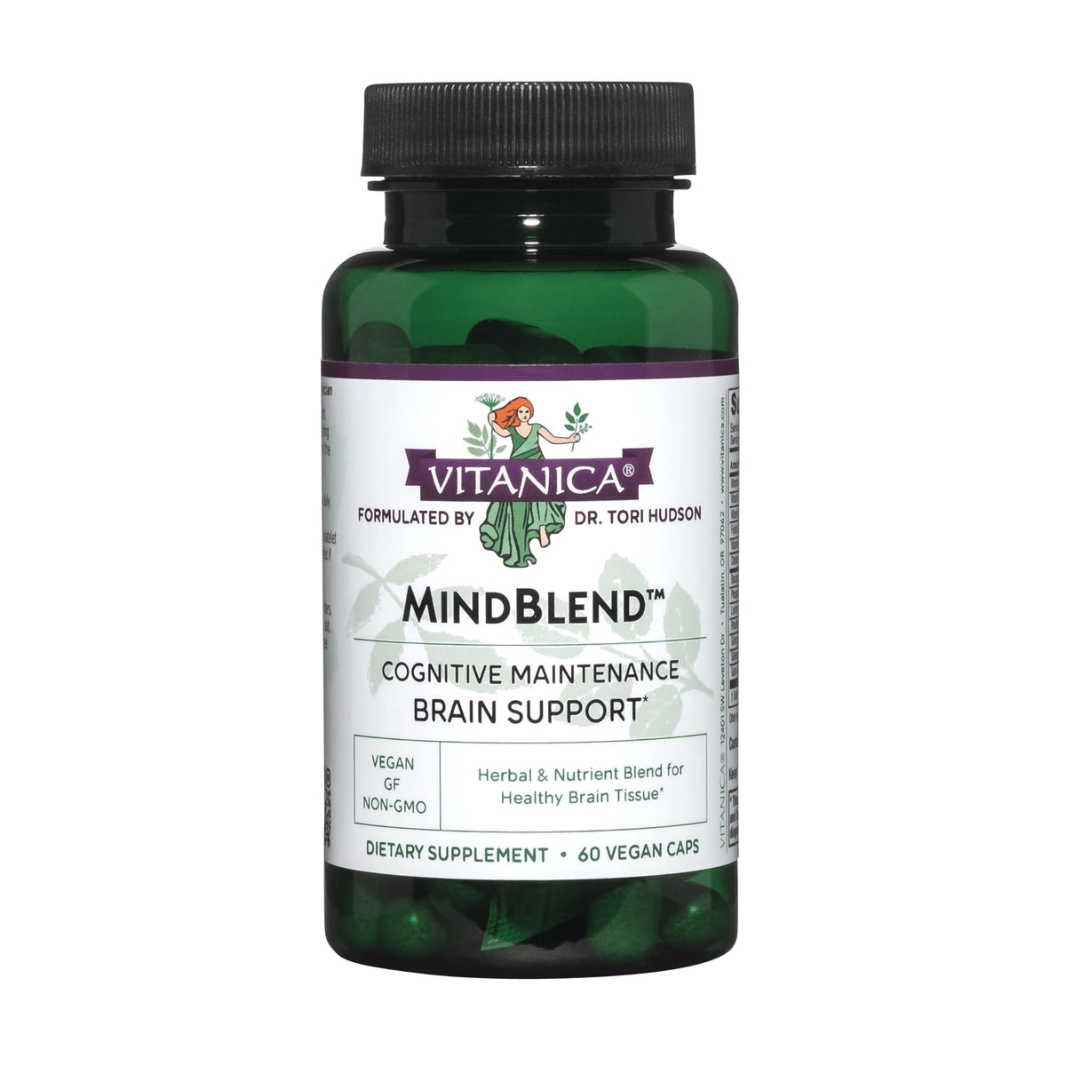 Vitanica MindBlend: cápsulas en botella, apoyo potencial para la función cerebral.