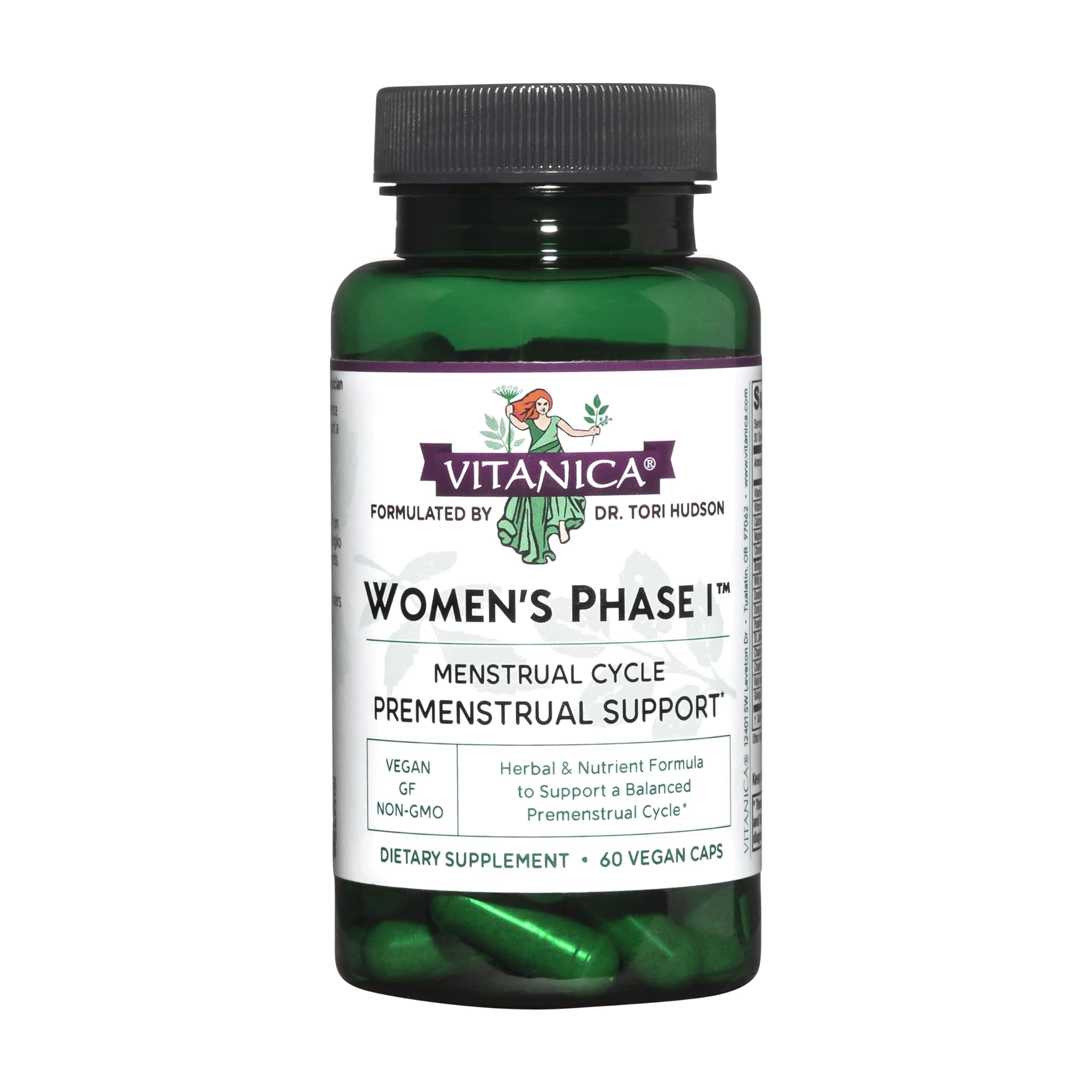 Vitanica Mujeres Fase I: botella visible para apoyo diario durante la fase premenstrual.