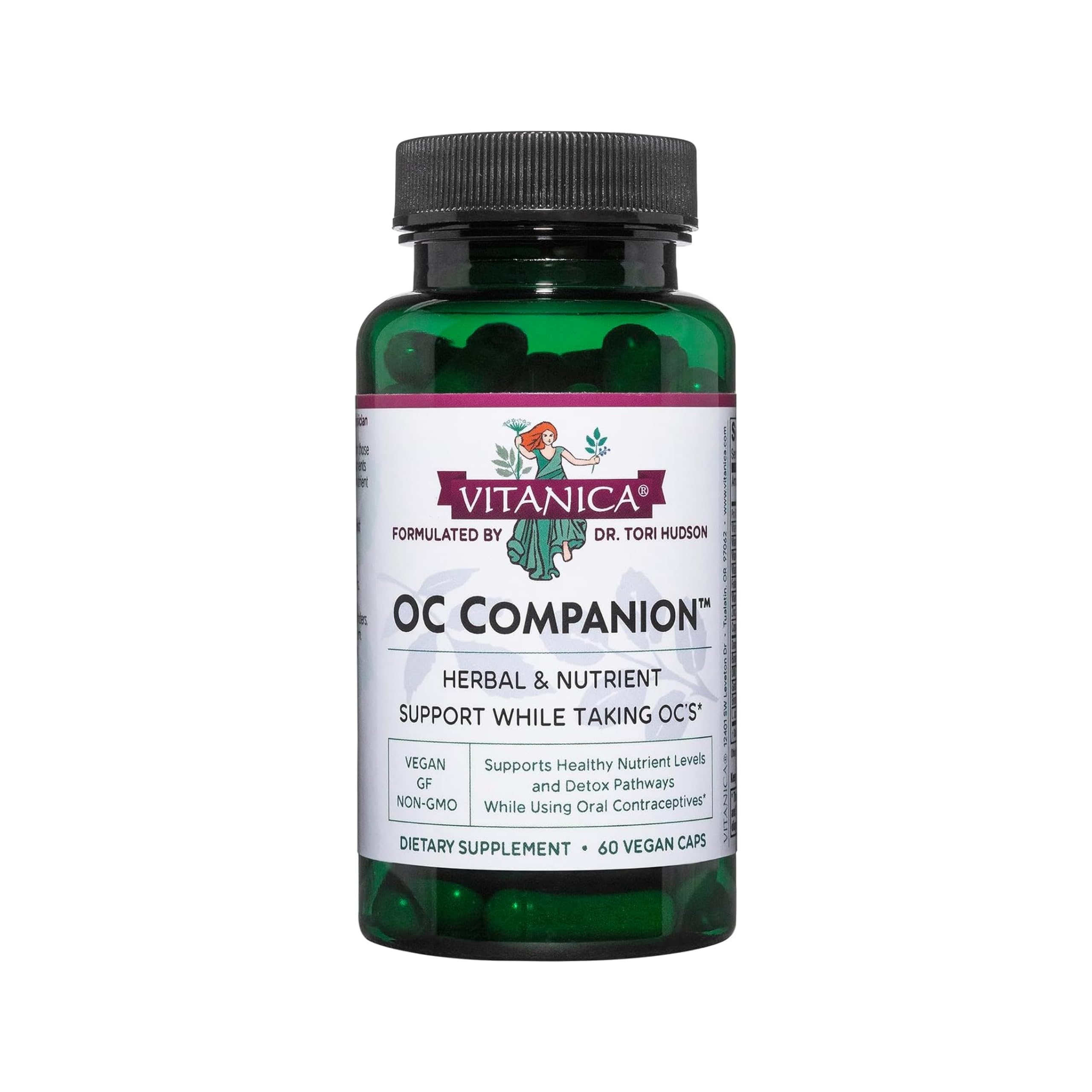 Vitanica OC Companion: botella de cápsulas para uso diario durante anticoncepción hormonal